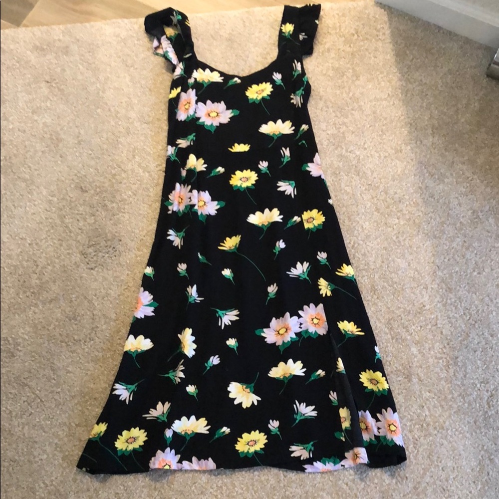 Floral Kids Dress in Black with Yellow and Pink Accents